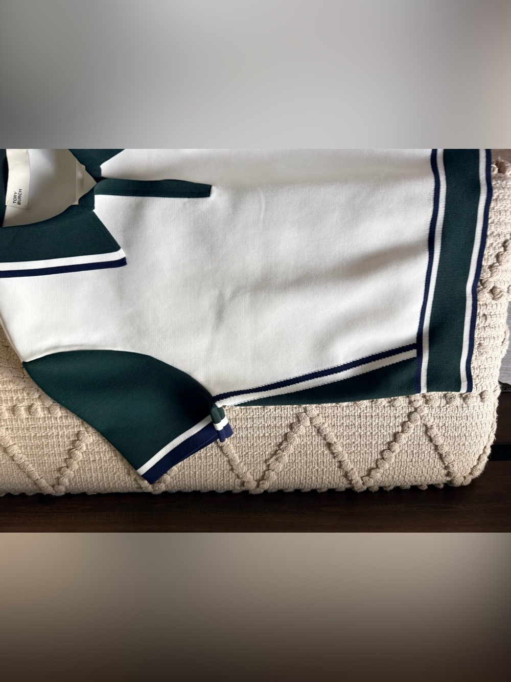 Tory Burch White Polo Top with Dark Green Trim NEW!! - Picture 4 of 5